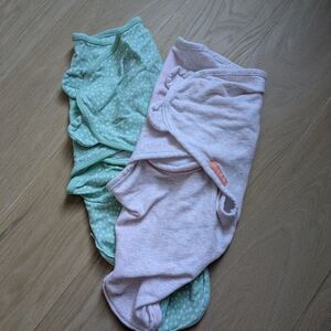 Mint Green and Light Pink Baby Swaddle Set